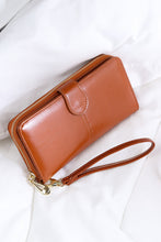 Cinnamon Faux Leather Zip Around Wrist Strap Long Wallet