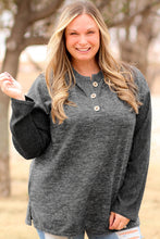 Black Plus Size Ribbed Long Sleeve Henley Top