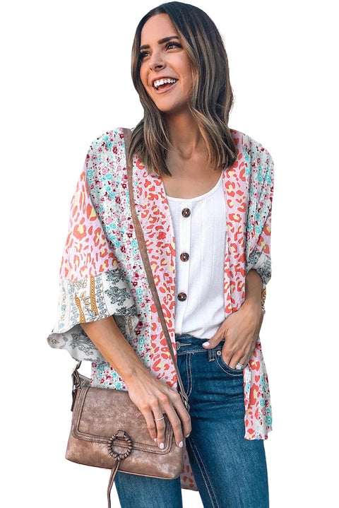 Floral Print Open Front Bell Sleeve kimono