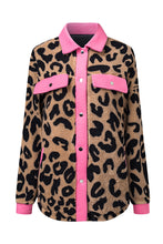 Contrast Trimmed Leopard Teddy Shacket