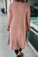 Pink Ribbed Button-Up Split Duster Cardigan