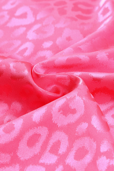 2 piezas Conjunto de pijama de manga larga de satén con estampado de leopardo