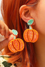 Orange Halloween Pumpkin Rice Beaded Drop Earrings