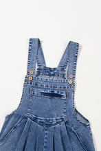 Light Blue Mineral Wash Buttoned Straps Wide Leg Denim Overalls