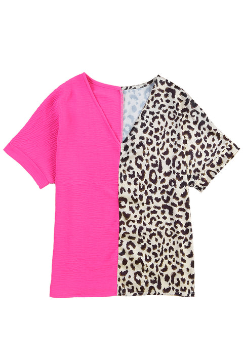 Blusa con bloques de color de leopardo en contraste