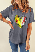 Gray Baseball Heart Shape Print Crew Neck T Shirt