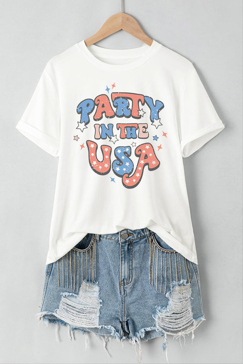 White PARTY IN THE USA Flag Fashion Graphic Tee