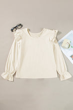 Beige Ruffled Flounce Sleeve Corduroy Blouse