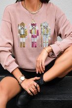 Pink Christmas Nutcracker Pattern Ribbed Oversized Sweatshirt