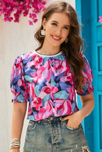 Blusa con estampado floral y mangas abullonadas fruncidas 