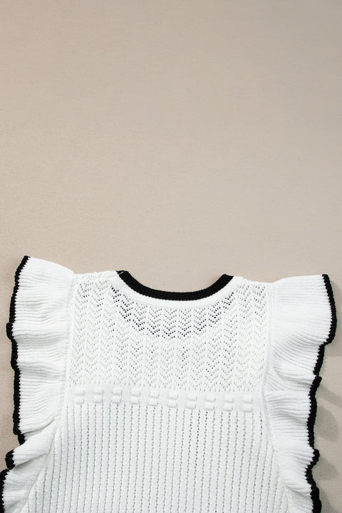 White Crochet Eyelet Flounce Tank Top