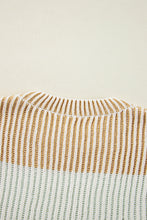 Brown Colorblock Textured Knit Bubble Sleeve Sweater