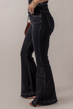 Black High Waist Button Front Flare Jeans