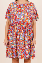 Red Dainty Flower Printed Plus Size Short Sleeve Shift Dress