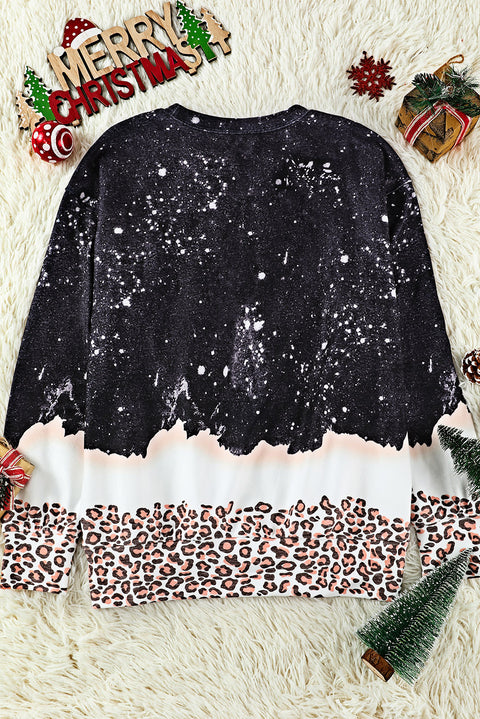 Snowy Christmas Graphic Leopard Bleached Sweatshirt