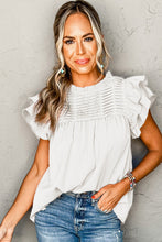 White Smocked Ruffle Sleeve Blouse