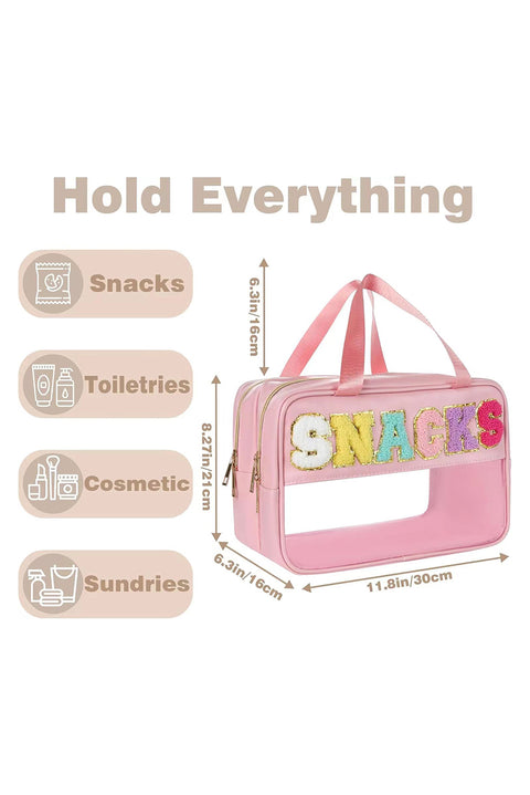 Pink SNACKS Clear PVC Double Layered Portable Bag