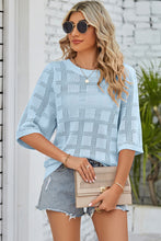 Myosotis Eyelet Checker Knit Half Sleeve Top