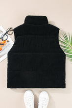 Black Corduroy Stand Neck Zipped Puffer Vest