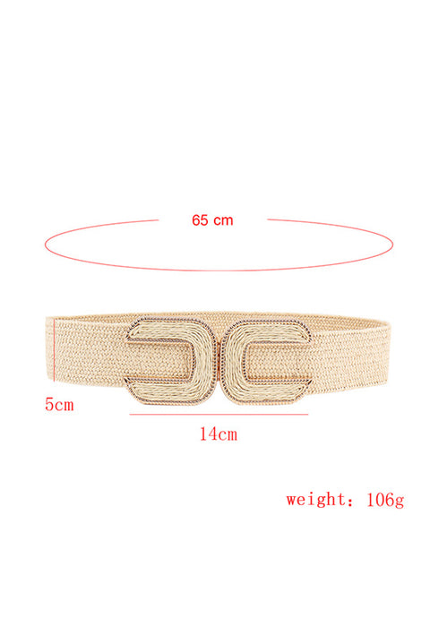 Beige Straw Braided Elastic Wide Belt