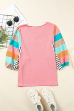 Stripe Color Block Bubble Sleeve Top