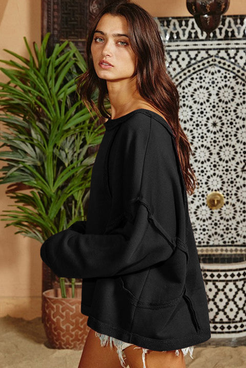 Exposed Seam Drop Shoulder Raw Hem Oversized Sweatshirt