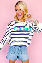 Blue Stripe Chenille FIRECRACKER Embroidered Sweatshirt