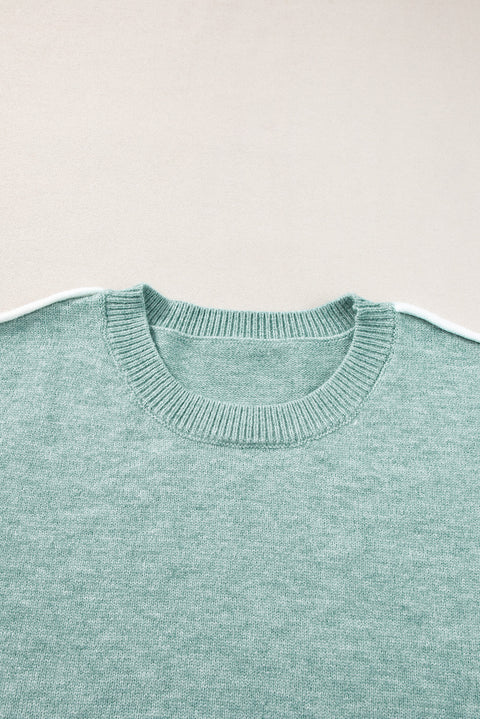 Moonlight Jade Colorblock Contrasting Edge Crewneck Sweater