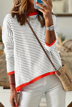 Contrast Trimmed Striped Drop Shoulder Sweater