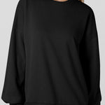 Black Solid Fleece Lined Drop Shoulder High Low Sweatshirt