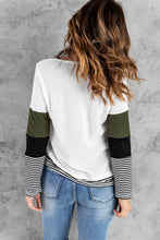 Green Stylish Colorblock Splicing Stripes Top