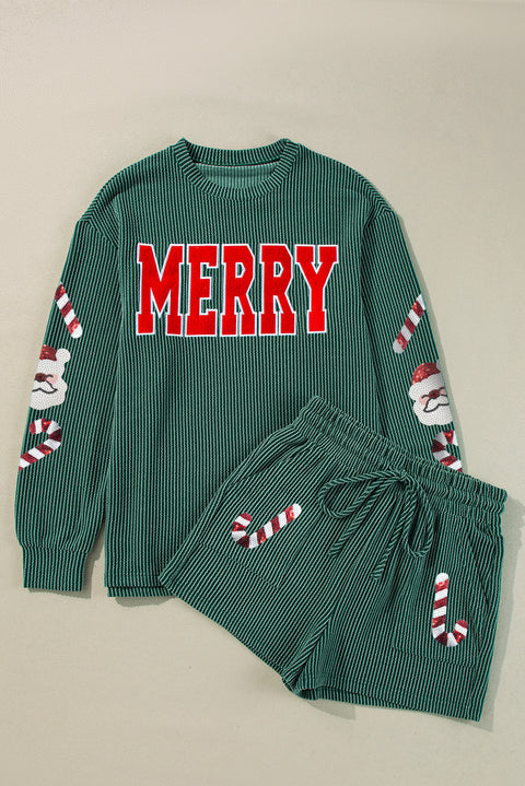 Evergreen Christmas Letter and Sequin Graphic Corded 2pcs Outfit