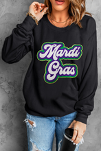 Black Mardi Gras Chenille Patched Graphic Drop Shoulder Sweatshirt