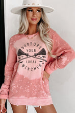 Pink Halloween Pattern Bleached Crewneck Sweatshirt