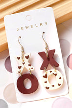 Racing Red Heart Print XOXO Letter Dangle Hook Earrings