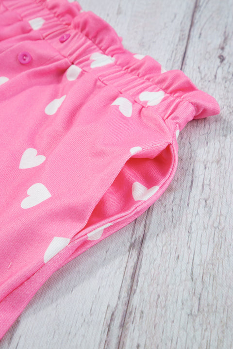 Pink Valentine Heart Print Long Sleeve Tee and Shorts Lounge Set