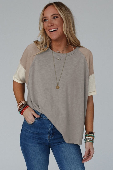 Simply Taupe Exposed Seam Colorblock Loose Tee