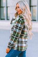 Green Geometric Plaid Print Pocketed Shacket