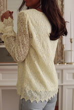 Beige Floret Lace V Neck Long Sleeve Blouse