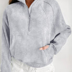 Light Grey Quarter Zip Stand Neck Kangaroo Pocket Sweatshirt