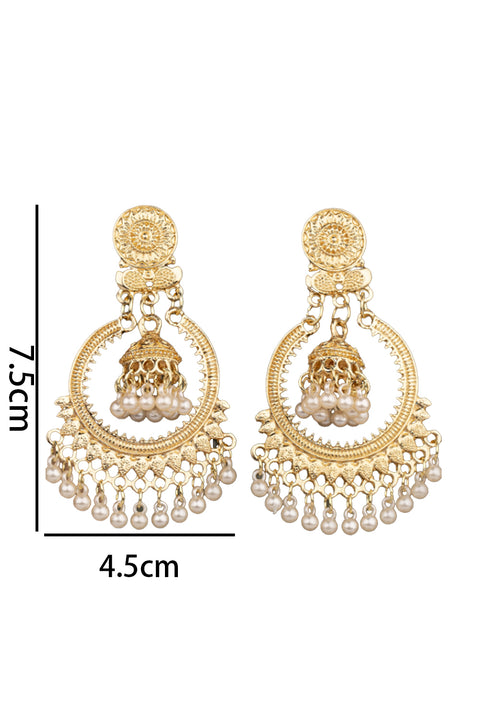 Gold Boho Pearl Tasseled Alloy Dangle Earrings