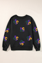 Black Mardi Gras Pattern Crew Neck Pullover Sweatshirt