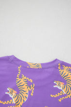 Purple Allover Tiger Printed Patch Pocket Loose T Shirt