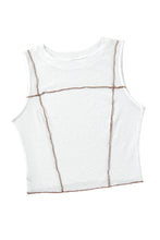 White Contrast Seams Ribbed Tank Top