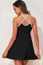 Black Sporty Ribbed Spaghetti Straps One Piece Swimdress