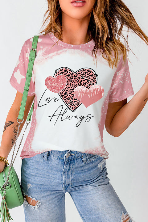 Love Always Heart Leopard Bleached Print Graphic T Shirt