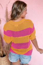 Orange Stripe Color Block Knitted T-shirt Sweater