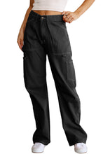 High Waist Straight Leg Cargo Pants with Pockets