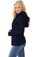 Navy Blue Long Sleeve Button-up Hooded Cardigans