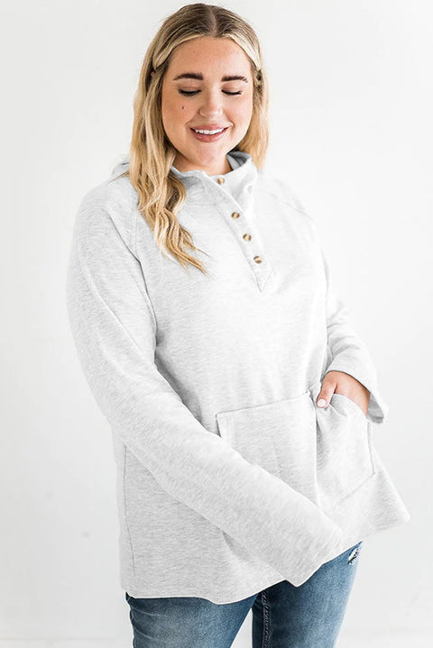 Plus Size Kangaroo Pocket Henley Button Hoodie